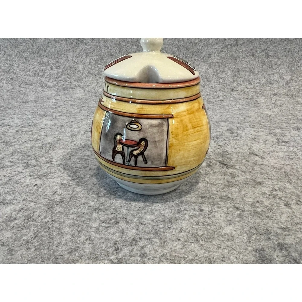 Sakura Bistro Scenes Hand Painted Creamer‎ and Covered Sugar Set